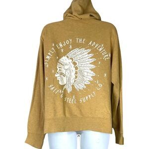 SALT AND STEEL SUPPLY Drawstring Hoodie Sweatshirt Full Zip Gold Beige